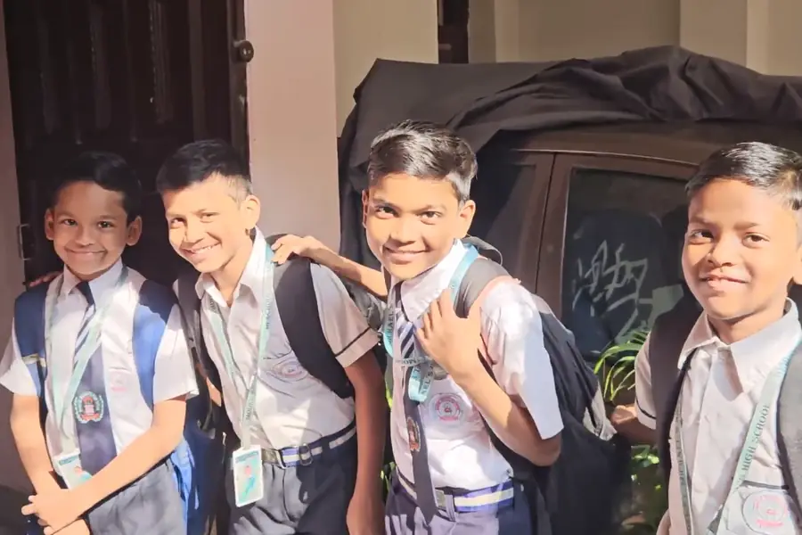 Boys in school uniform at Maa Gayatri Boys Hostel